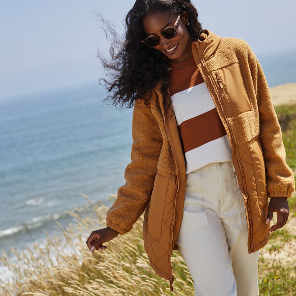 Women's Sherpa Fleece Quilted Mixed Media Parka | Lands' End