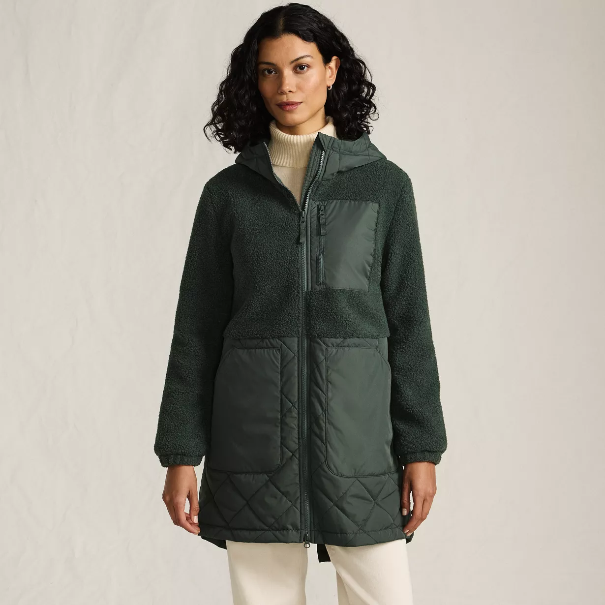 Women's Sherpa Fleece Quilted Mixed Media Parka