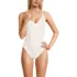 Women's Laser Cut Embroidered Plunge Tie Back Ultra High Leg One Piece Swimsuit, Front
