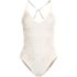Women's Laser Cut Embroidered Plunge Tie Back Ultra High Leg One Piece Swimsuit, Front