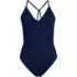 Women's Laser Cut Embroidered Plunge Tie Back Ultra High Leg One Piece Swimsuit, Front