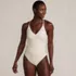 Women's Laser Cut Embroidered Plunge Tie Back Ultra High Leg One Piece Swimsuit, Front