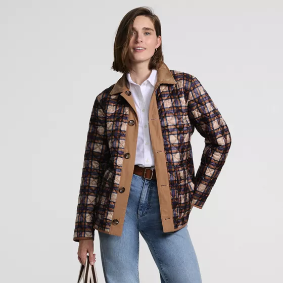 Women's Print Reversible Barn Quilted Insulated Jacket - primary