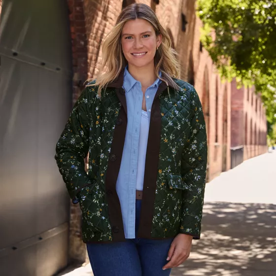 Women's Print Reversible Barn Quilted Insulated Jacket - primary