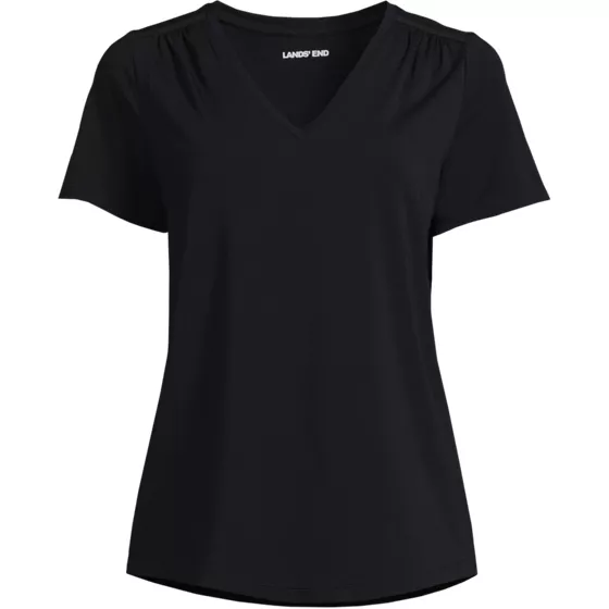 Women's Short Sleeve Lightweight Jersey Gathered Shoulder T-Shirt - primary
