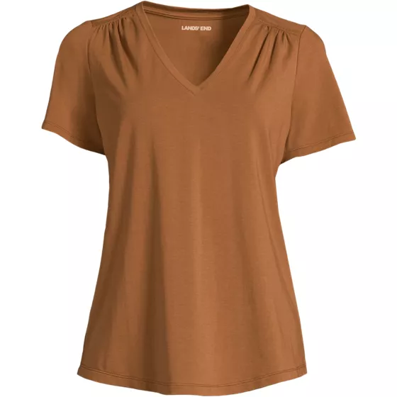 Women's Short Sleeve Lightweight Jersey Gathered Shoulder T-Shirt - primary
