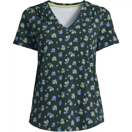 Women's Short Sleeve Lightweight Jersey Gathered Shoulder T-Shirt - primary