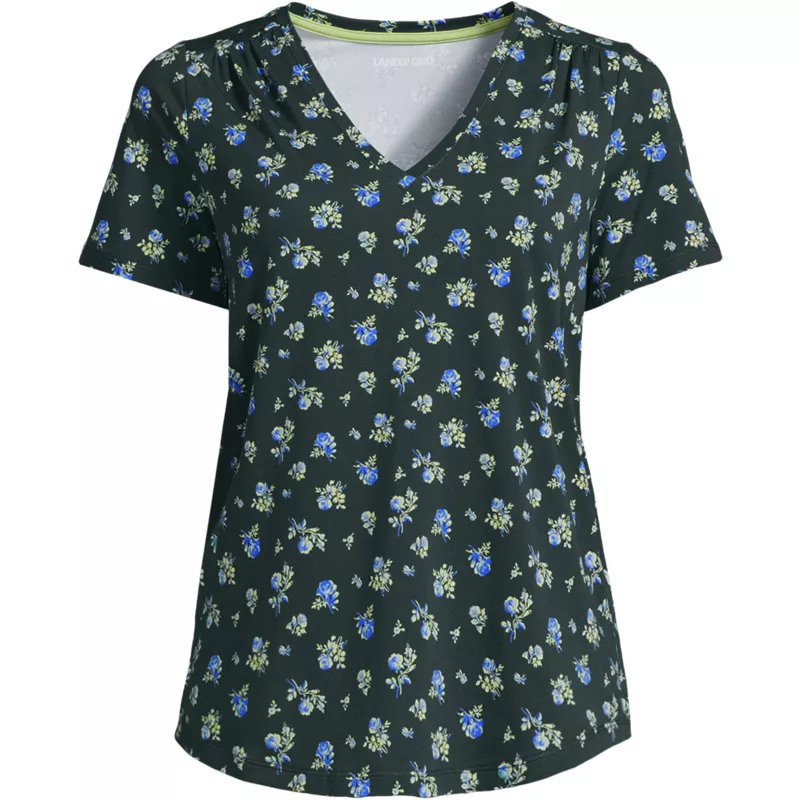 Women's Short Sleeve Lightweight Jersey Gathered Shoulder T-Shirt, Front