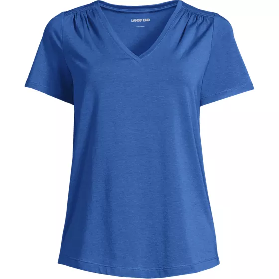 Women's Short Sleeve Lightweight Jersey Gathered Shoulder T-Shirt - primary