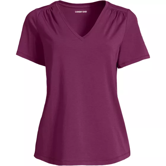 Women's Short Sleeve Lightweight Jersey Gathered Shoulder T-Shirt - primary