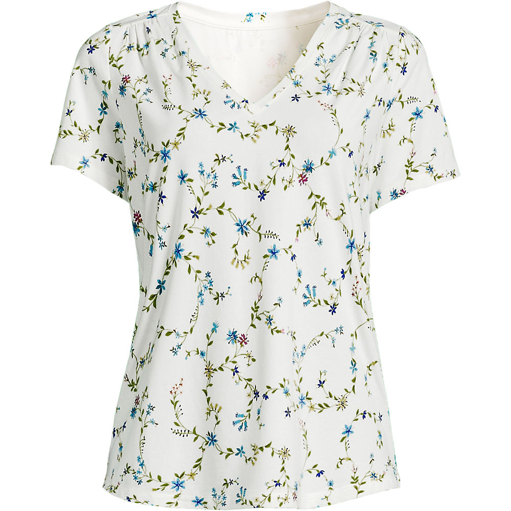 Cotton Modal V-neck Top With Lace Trim, Women, size: S, regular, Ivory, Spandex/Cotton-blend/Cotton Modal, by Lands' End