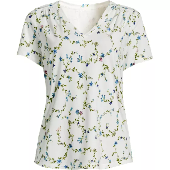 Women's Short Sleeve Lightweight Jersey Gathered Shoulder T-Shirt - primary