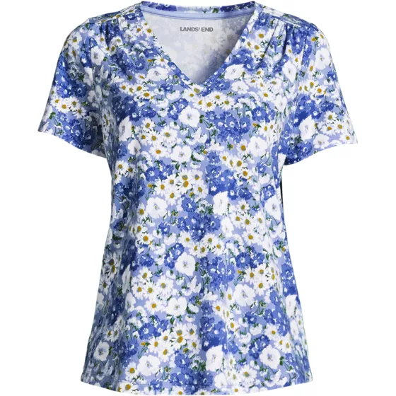 Women's Plus Size Short Sleeve Lightweight Jersey Gathered Shoulder T-Shirt - primary
