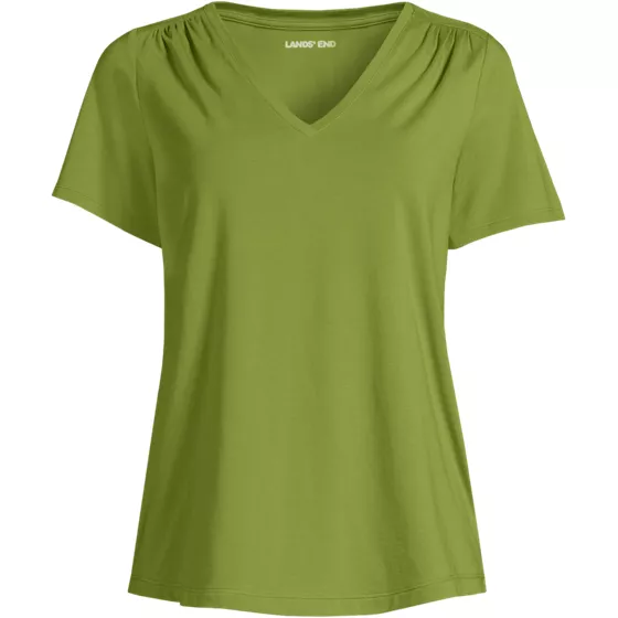 Women's Short Sleeve Lightweight Jersey Gathered Shoulder T-Shirt - primary