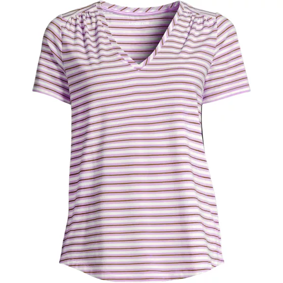 Women's Plus Size Short Sleeve Lightweight Jersey Gathered Shoulder T-Shirt - primary