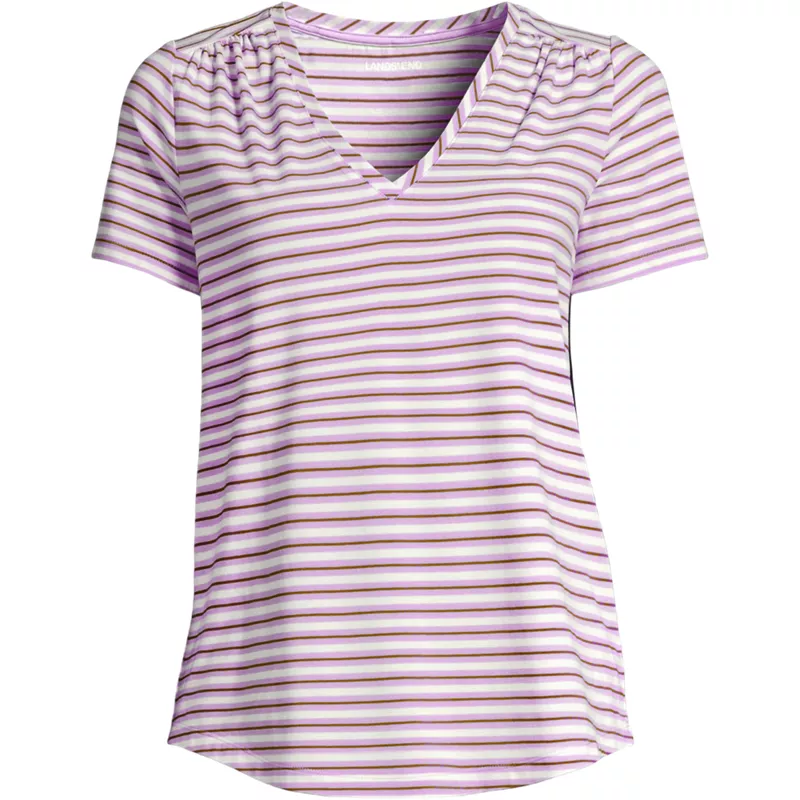 Women's Plus Size Short Sleeve Lightweight Jersey Gathered Shoulder T-Shirt, Front