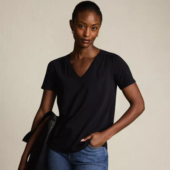 Women's Short Sleeve Lightweight Jersey Gathered Shoulder T-Shirt - primary