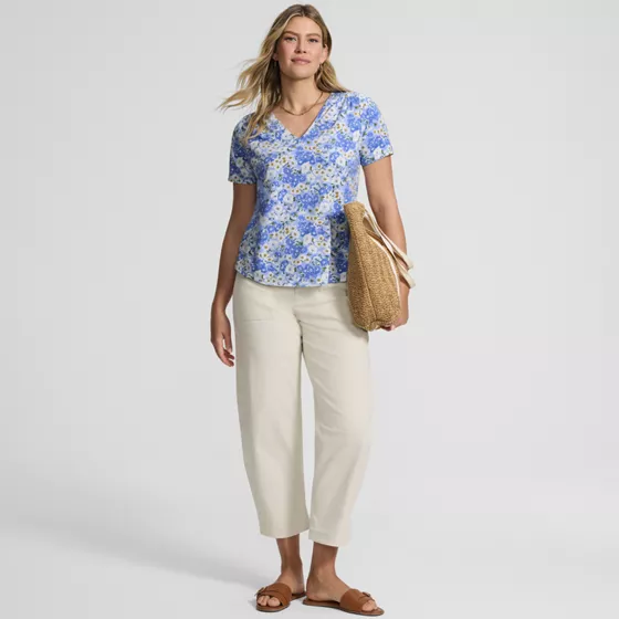 Women's Short Sleeve Lightweight Jersey Gathered Shoulder T-Shirt - primary