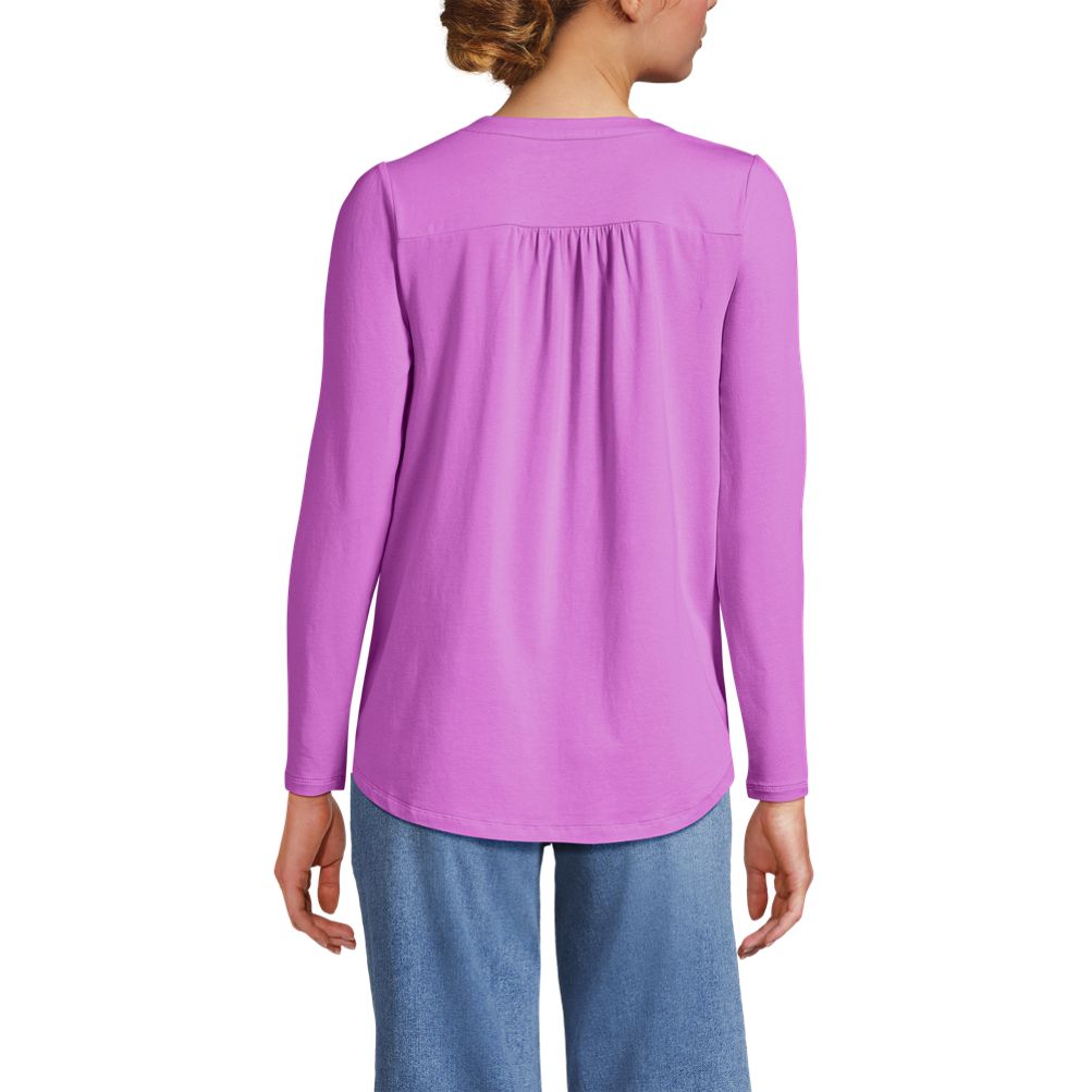 Women's Long Sleeve Lightweight Jersey Notch Neck Tunic Top