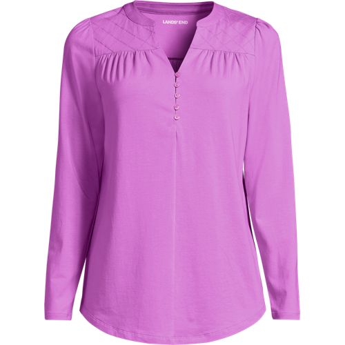 Women's Long Sleeve Lightweight Jersey Notch Neck Tunic Top