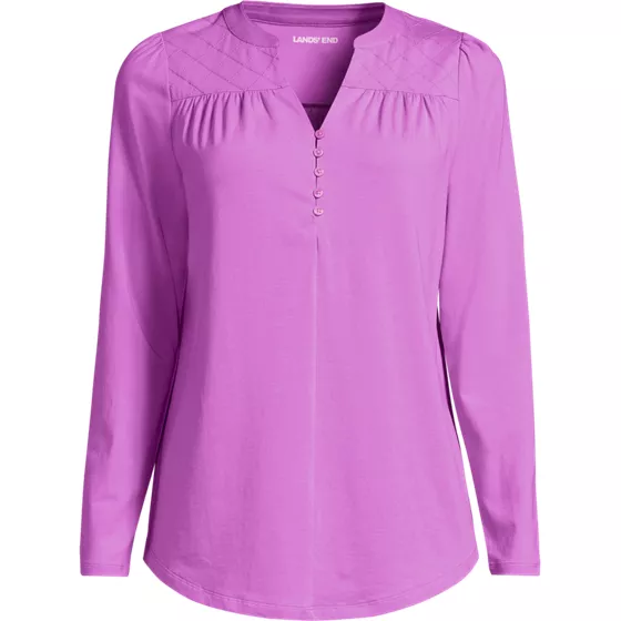 Women's Long Sleeve Lightweight Jersey Notch Neck Tunic Top - primary
