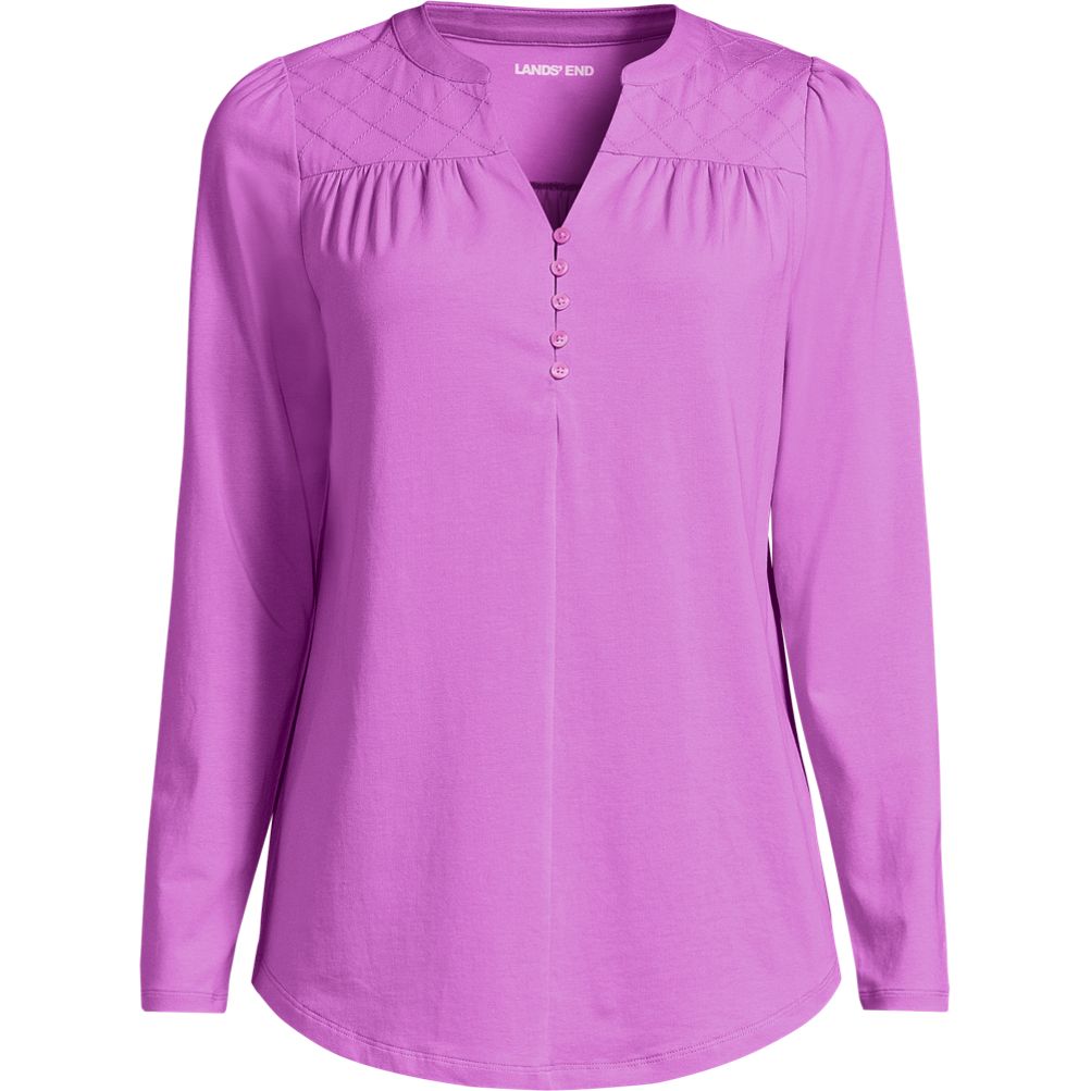 Women's Long Sleeve Lightweight Jersey Notch Neck Tunic Top