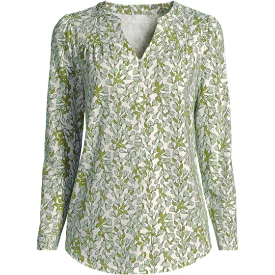 Women's Long Sleeve Lightweight Jersey Notch Neck Tunic Top - primary