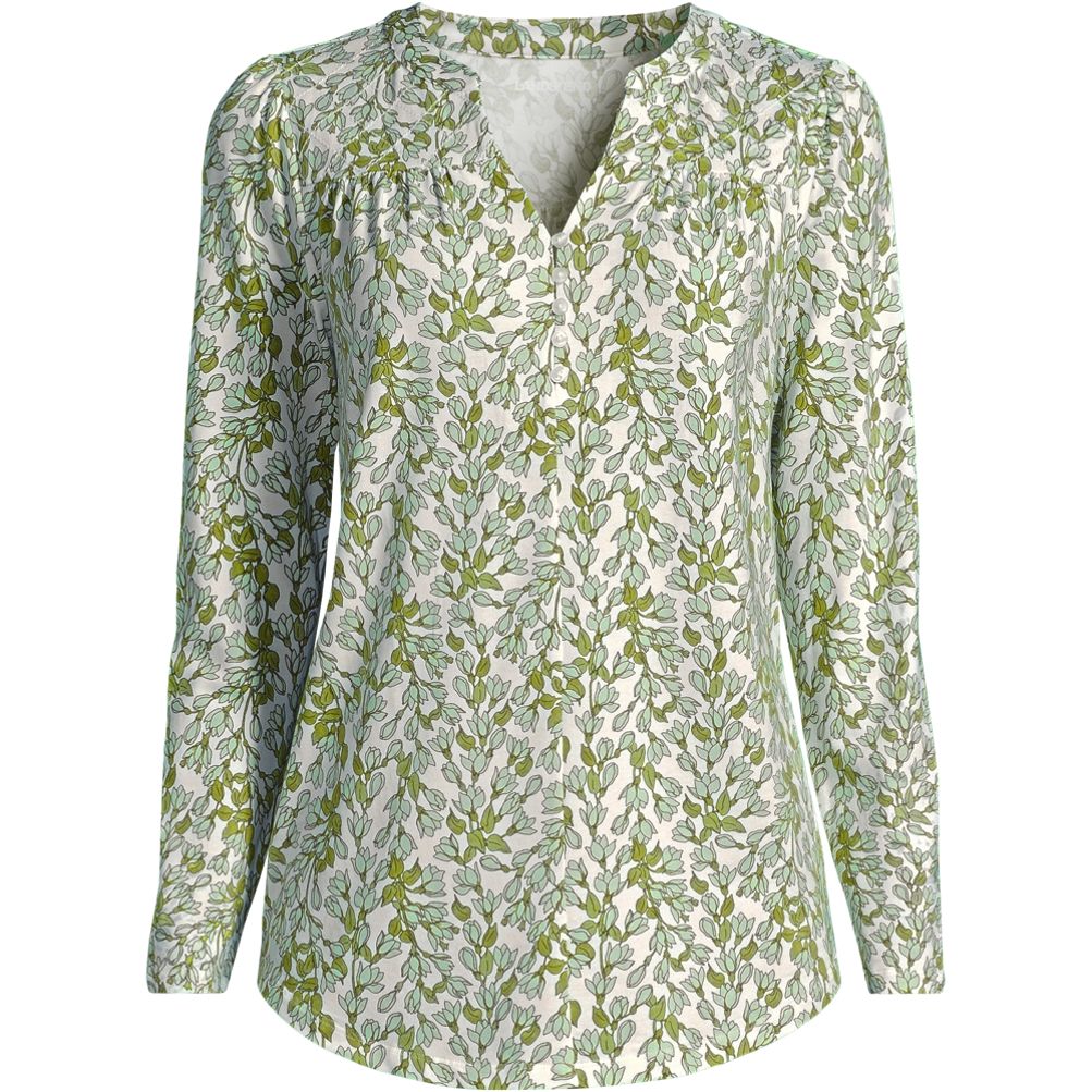 Women's Long Sleeve Lightweight Jersey Notch Neck Tunic Top