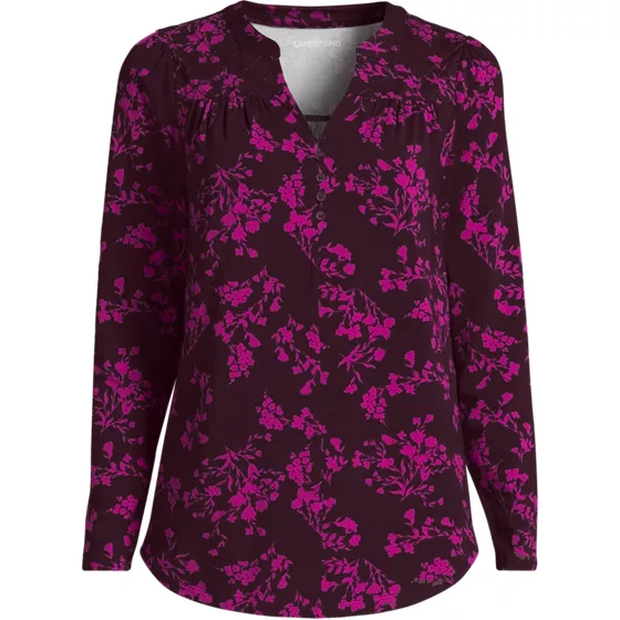 Women's Long Sleeve Lightweight Jersey Notch Neck Tunic Top - primary
