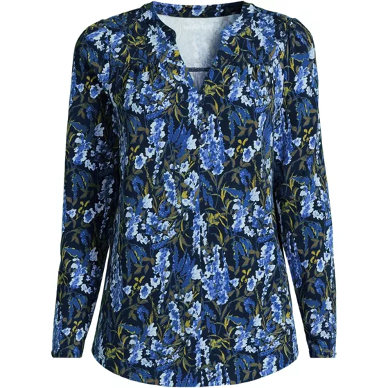 Women's Long Sleeve Lightweight Jersey Notch Neck Tunic Top - primary