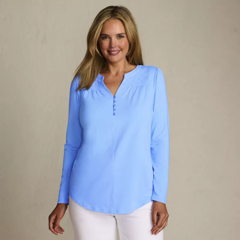 Women's Long Sleeve Lightweight Jersey Notch Neck Tunic Top, alternative image