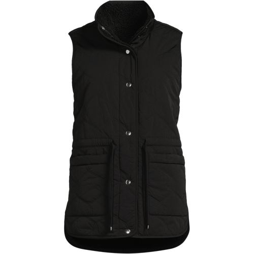 Lands' End Wendbare, Gesteppte Sherpa-fleeceweste, Damen, Größe:32-34 Regular, Schwarz, Polyester/nylon, By Lands' End 