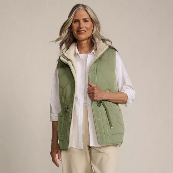 Women's Reversible Quilted Sherpa Fleece Vest - primary
