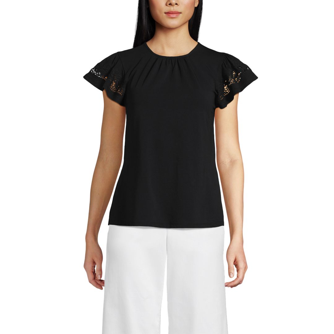 Women's Lightweight Jersey Crew Neck Ruffle Sleeve Flowy Top