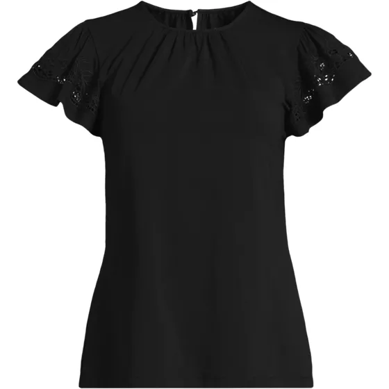 Women's Lightweight Jersey Crew Neck Ruffle Sleeve Flowy Top - primary