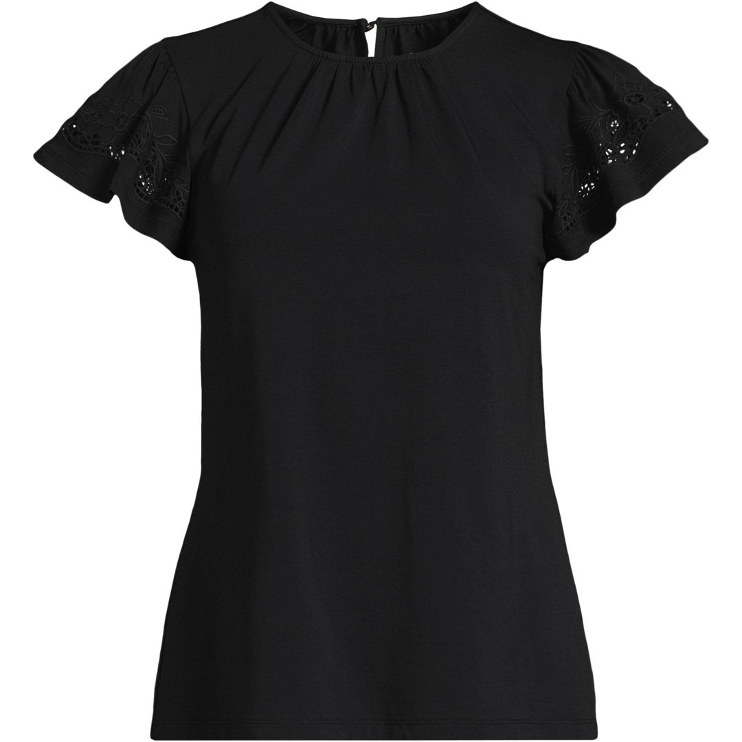 Women's Lightweight Jersey Crew Neck Ruffle Sleeve Flowy Top