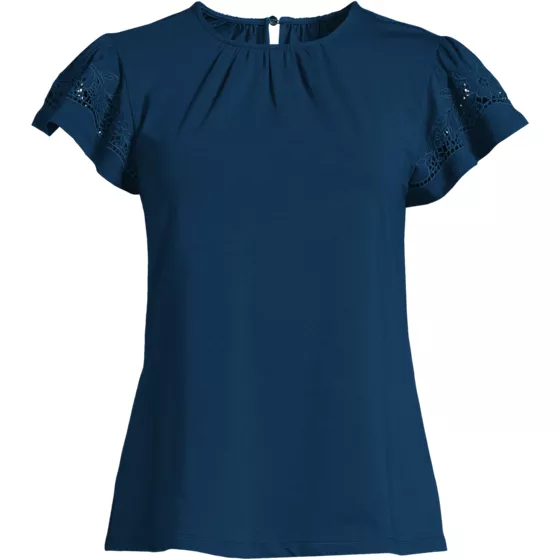 Women's Lightweight Jersey Crew Neck Ruffle Sleeve Flowy Top - primary