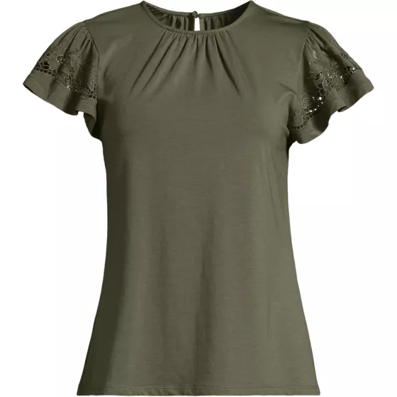 Women's Lightweight Jersey Crew Neck Ruffle Sleeve Flowy Top - primary