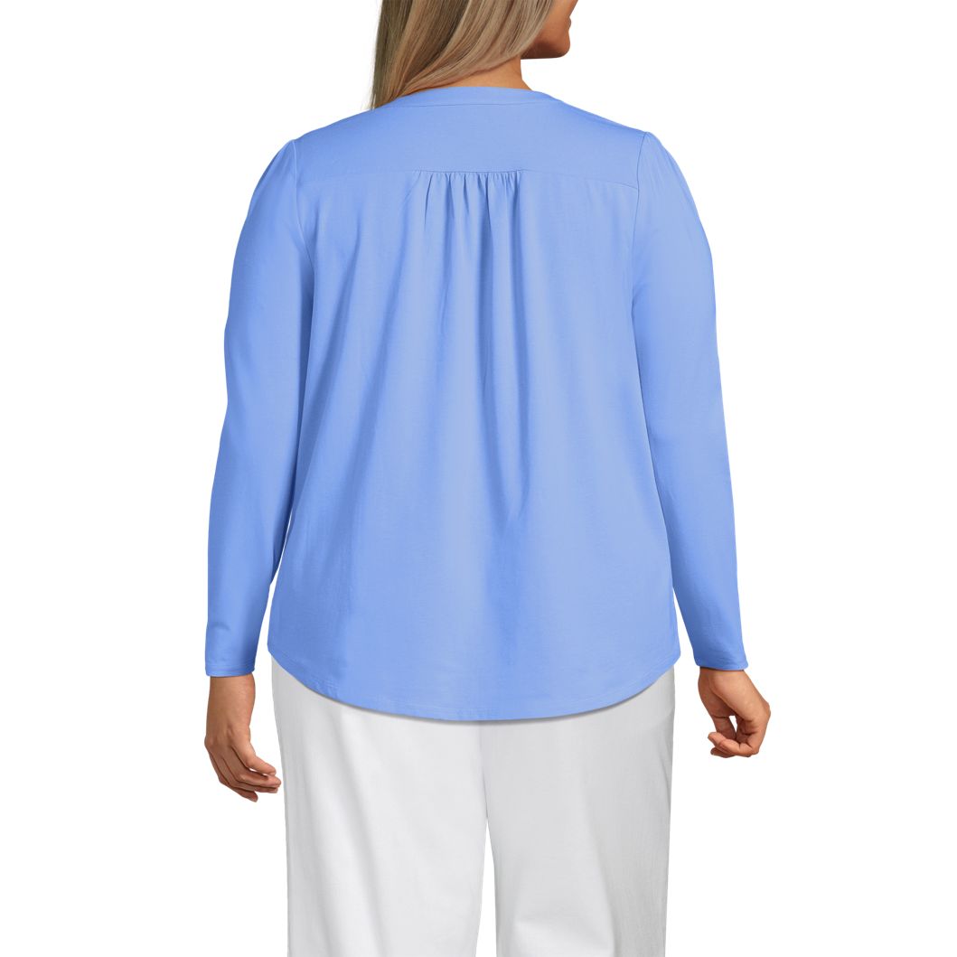 Women's Long Sleeve Lightweight Jersey Notch Neck Tunic Top