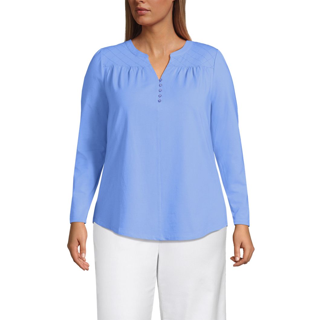 Women's Long Sleeve Lightweight Jersey Notch Neck Tunic Top