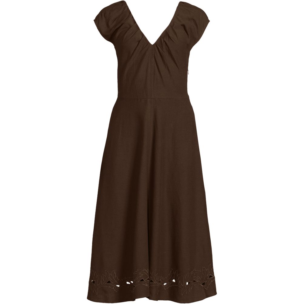 Women's Cotton Blend Short Sleeve Midi Dress with Cutwork | Lands' End