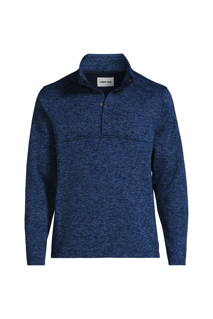 Men's Sweater Fleece Snap Neck Pullover Jacket - Lands' End - Blue - L