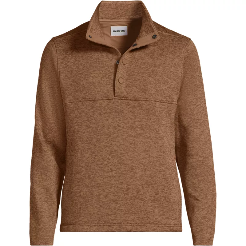 Men's Big Sweater Fleece Snap Neck Pullover Jacket, Front