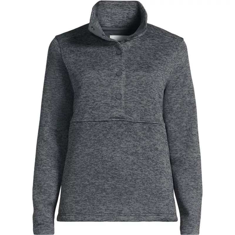 Women's Sweater Fleece Snap Neck Pullover Jacket, Front