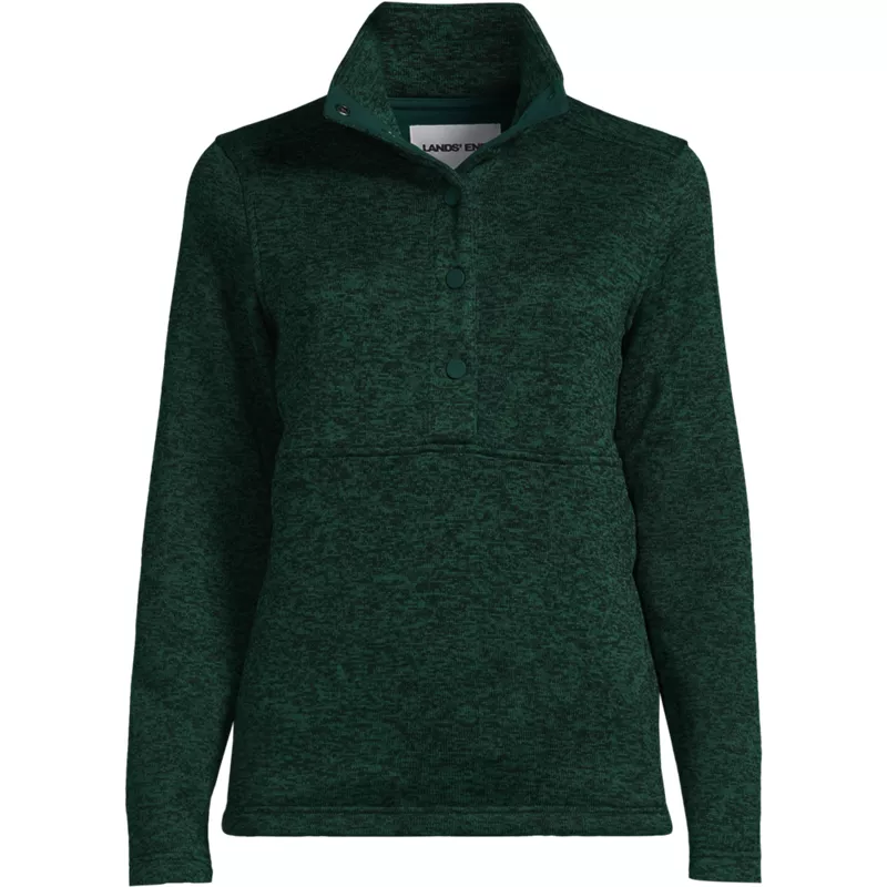 Women's Plus Sweater Fleece Snap Neck Pullover Jacket, Front