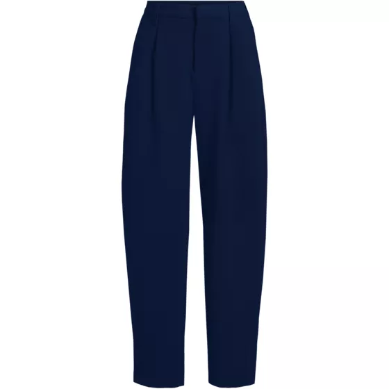Women's Crepe High Rise Pleated Barrel Leg Ankle Pants - primary