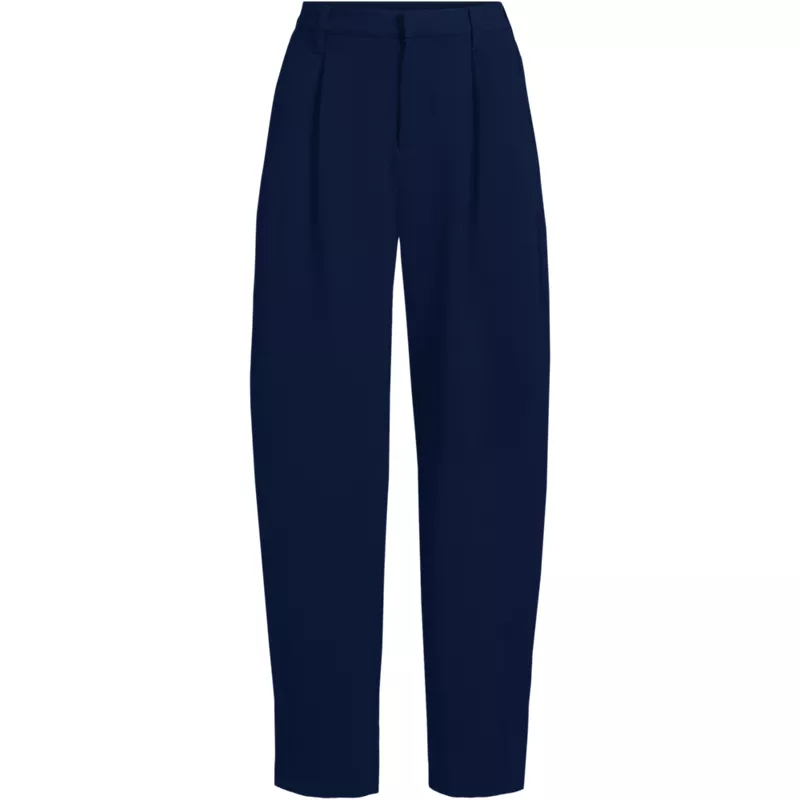 Women's Petite Crepe High Rise Pleated Barrel Leg Ankle Pants, Front