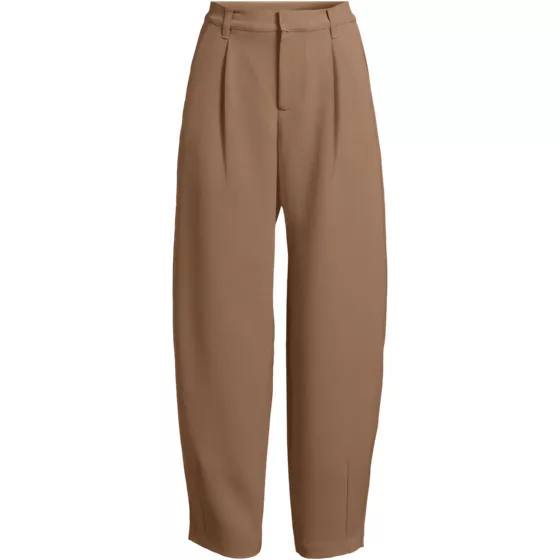 Women's Plus Size Crepe High Rise Pleated Barrel Leg Ankle Pants - primary