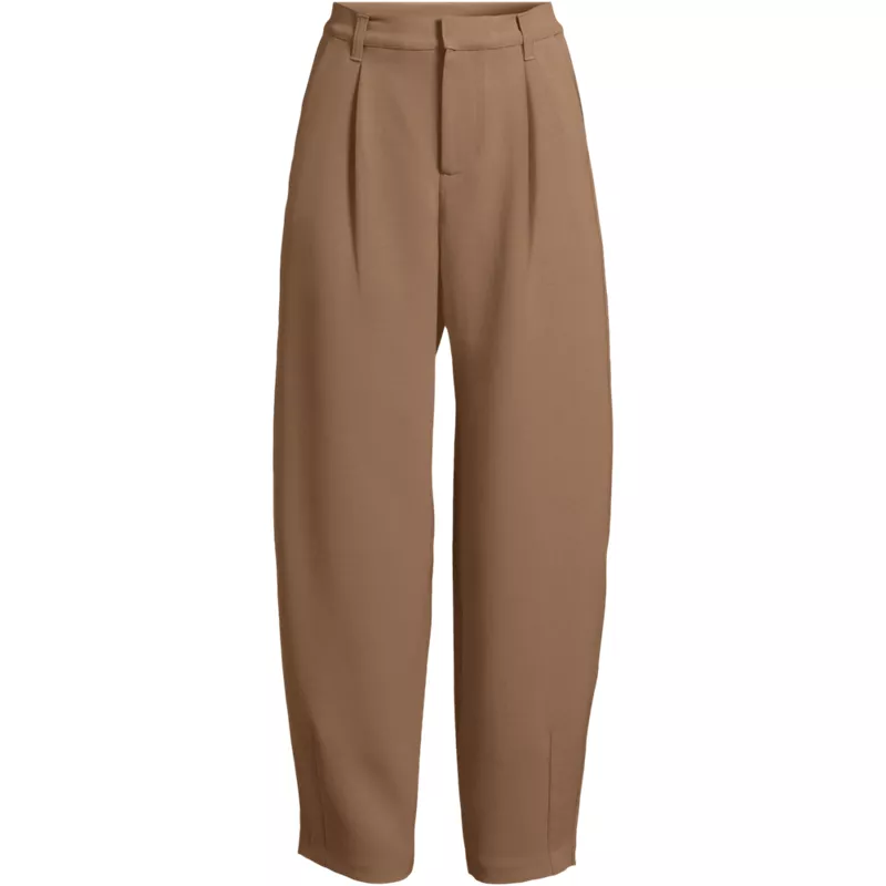 Women's Plus Size Crepe High Rise Pleated Barrel Leg Ankle Pants, Front