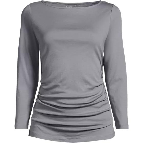 School Uniform Women's Supima Micro Modal Three Quarter Sleeve Ruched Waist Top - primary